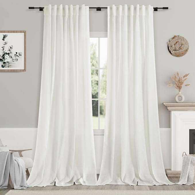 Ivory Curtains 2 Panels for Living Room Back Tab Neutral Farmhouse Extra Long by Nanspring