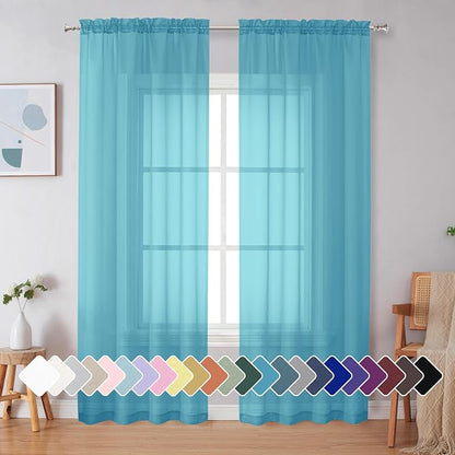 Simplebrand Turquoise Sheer Curtains 84 Inches Long 2 Panels, Light Filtering by Simplebrand