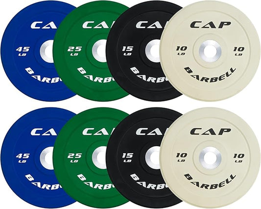CAP Barbell 2-Inch Olympic Bumper Plate Weight Set with 6 Post Rack | 100-370 lbs | Multiple Options