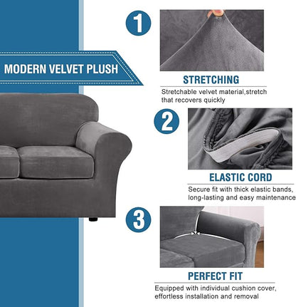 H.VERSAILTEX Real Velvet Plush 3 Piece Stretch Sofa Covers Couch Covers - Image 3