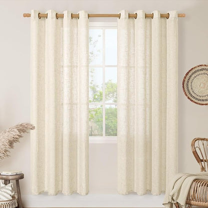 Semi Sheer Linen Curtains for Living Room 80 Inch Length 2 Panels | Beige by LAMIT