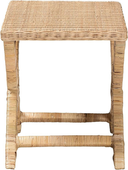 Bali & pari Farica Modern Bohemian Natural Rattan and Mahogany Accent Bench - Image 5