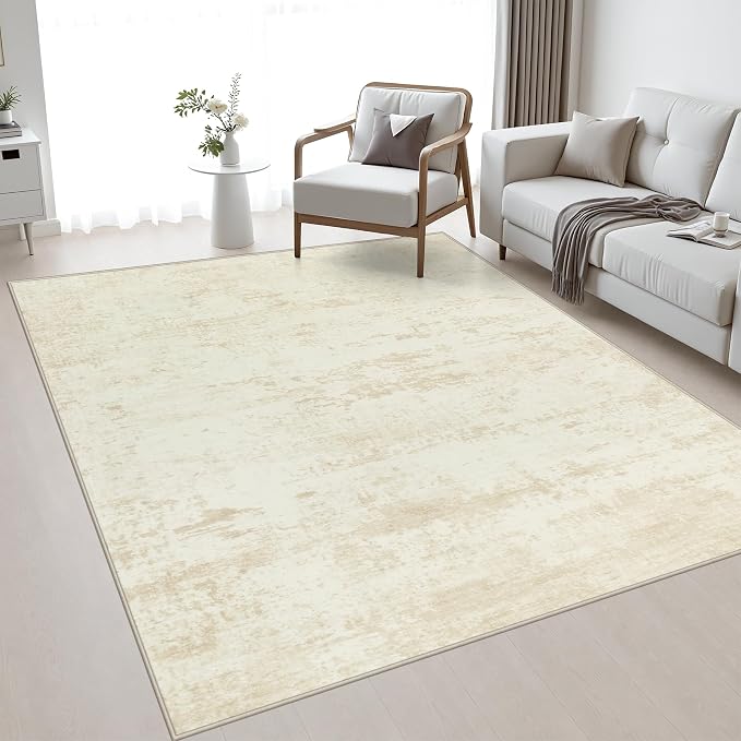 5x8 Area Rug Living Room: Modern Washable Indoor Soft Carpet Beige | - Image 5