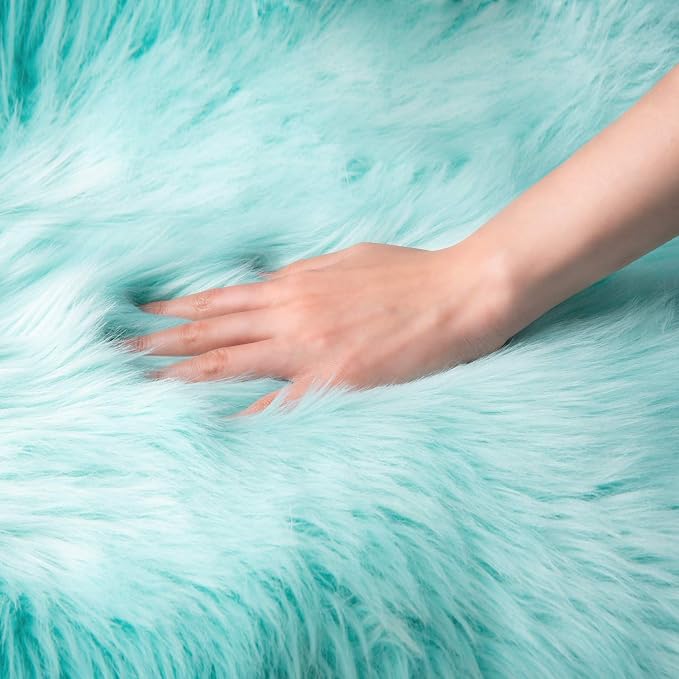 Ashler Faux Fur Area Rug, Fluffy Shaggy 3 x 5 Feet Rectangle Turquoise Fuzzy - Image 5