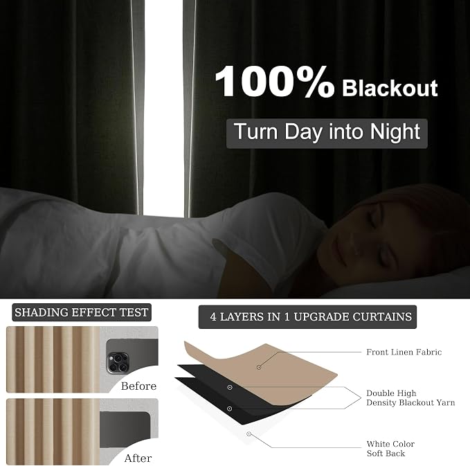 Topfinel Light Taupe Blackout Textured 90 Inch Long Linen Blend Curtain - Image 5