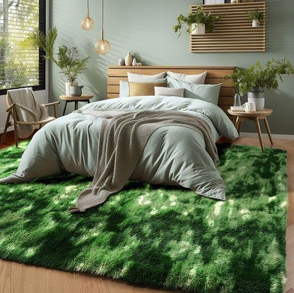 Fluffy Moss Green Area Rugs for Bedroom Living Room 4x6 Ft, Non-Slip Carpet | - Image 3