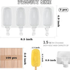 Sakolla Small Popsicle Silicone Molds, 4 Cavities Homemade Ice Cream Molds with 100 Wooden Sticks for Ice Pop, Cakesicles, Cake Pop (Set of 3, White)