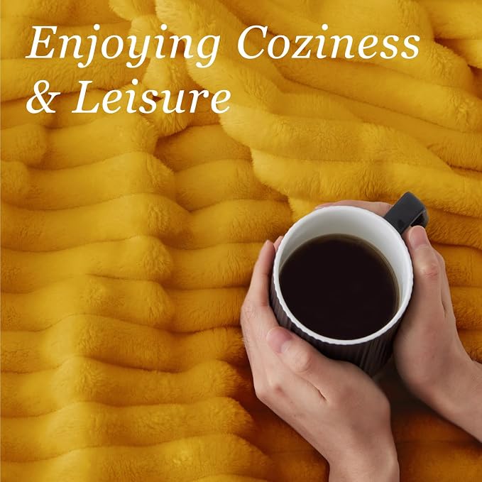BEDELITE Striped Fleece Throw Blanket, Mustard Yellow, Soft Cozy, Lightweight - Image 5