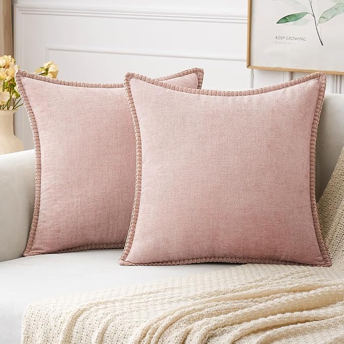 MIULEE Decorative Couch Throw Pillow Covers 18x18 Inch Pink 2 Pack | Farmhouse by MIULEE