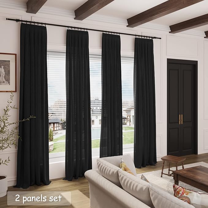 Extra Long Black Curtain 102 inches Long 2 Panels Set - Image 2