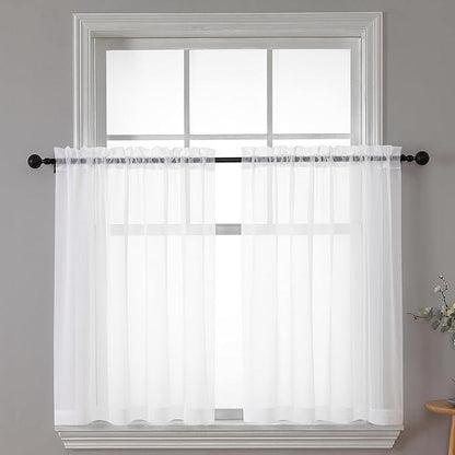 Chyhomenyc White Sheer Curtains 30 inch Length 2 Panels | Light Filtering by Chyhomenyc