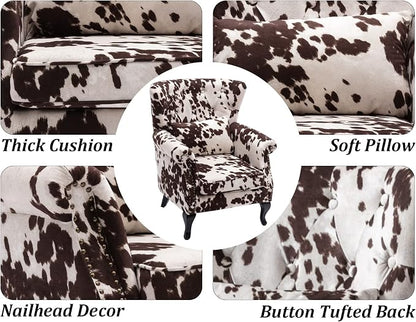 Set of 2 Mid-Century Modern Accent Chair, Velvet Armchair w/Tufted Back/Wood - Image 7