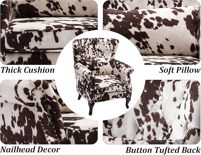 Mid Century Accent Chair Modern Button Tufted Armchair Wingback Club Chair - Image 6