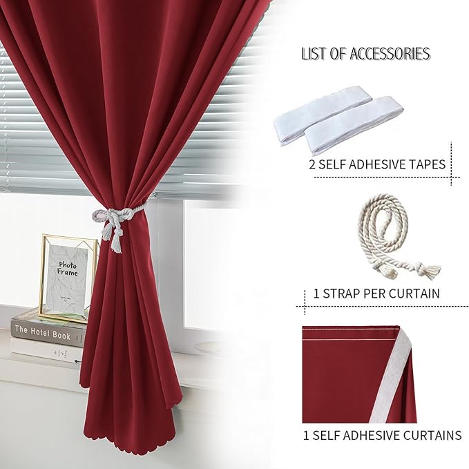 Thermal Blackout Curtains with Self-Adhesive Tape, No Rod No Drill Easy Install - Image 2