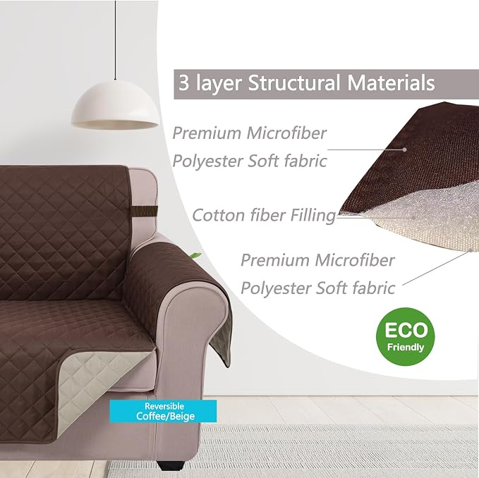 U-NICE HOME 4 Seater Sofa Cover 91''Large Couch Cover, Coffee/Beige | Washable - Image 4