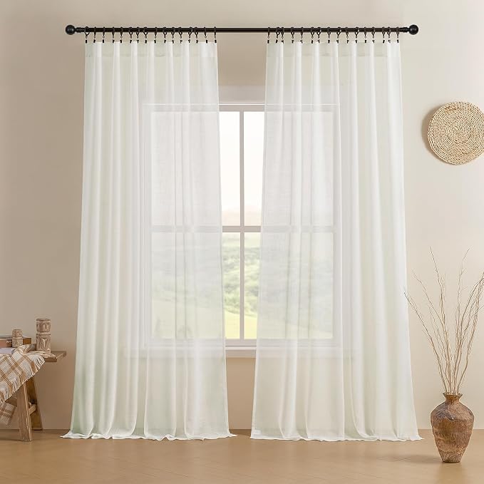 Joydeco Sheer Curtains 72 Inches Long, Cream Curtains by JOYDECO