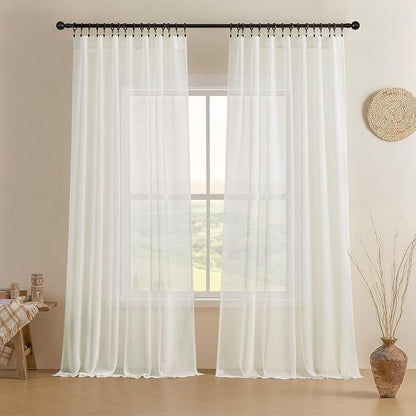 Joydeco Sheer Curtains 72 Inches Long, Cream Curtains by JOYDECO