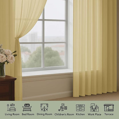 Extra Long Gold Sheer Curtains 96 Inches Long 2 Panels Set, Soft Lightweight - Image 3