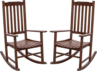 Flamaker Acacia Wood Patio Rocking Chair Set of 2, High Back and Widen Armrest by Flamaker