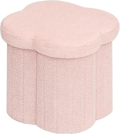 Boucle Storage Ottoman Cube, 13.8" Flower-Shaped Footstool by Unknown