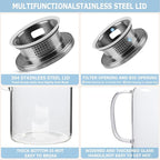 Yirilan Glass Pitcher, 1.8 Liter Water Pitcher with Lid, Beverage Pitchers for Hot, Cold Water, Iced Tea and Juice Drink with Cup Brush