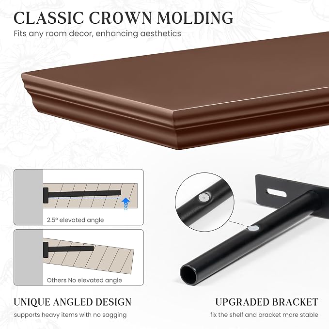 Fun Memories Floating Shelves 55 Inch Long, 9.3 Inch Deep Classic Crown Molding - Image 3