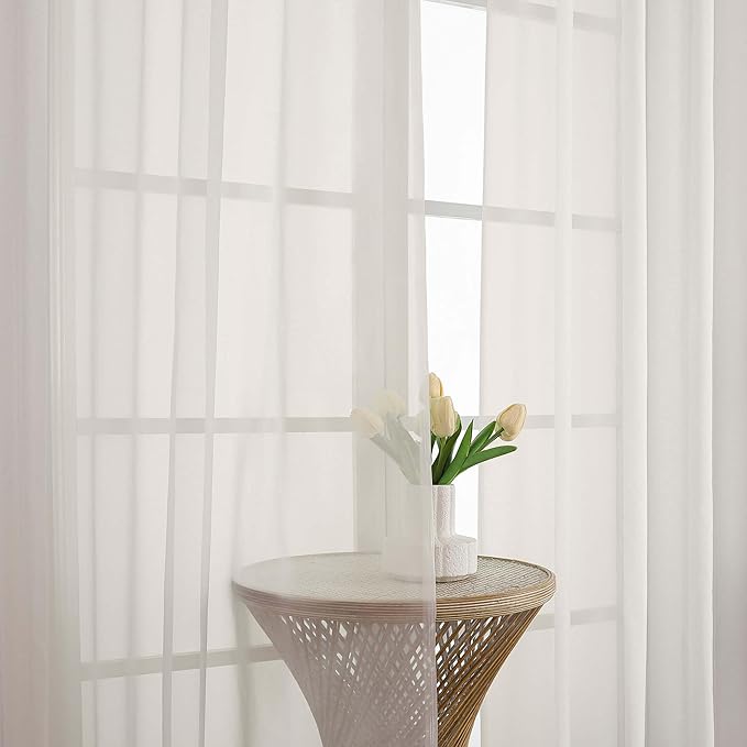Ivory Sheer Curtains 72 Inches Long 2 Panels Set, Transparent Voile Sheer - Image 5