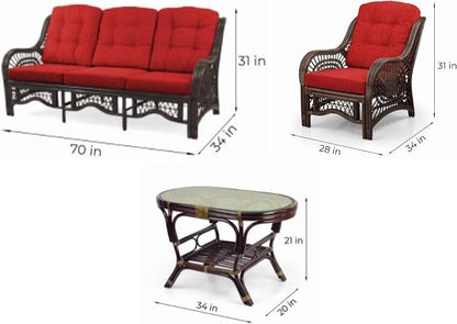 Malibu Lounge Set of 4: 2 Natural Rattan Wicker Chairs, Three-Seater Sofa - Image 5