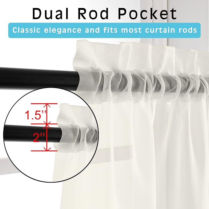 Ivory Sheer Curtains 90 Inches Long 2 Panels - Image 4
