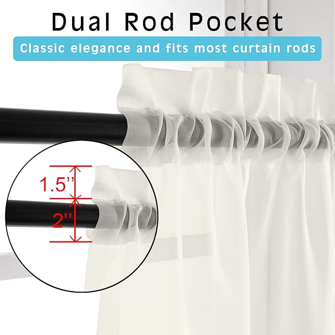 Ivory Sheer Curtains 84 Inch Length 2 Panels - Image 3