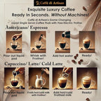 Caffè di Artisan Liquid Coffee Pods – Premium Single-Serve Coffee for Cold Brew concentrate, Iced Coffee & Hot Coffees – Machine-Free, Eco-Friendly, Ready in Seconds. Rich; Asmara with Frother; Arabica; Medium Roast – 24 Count