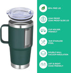 VEGOND 20 oz Tumbler Bulk with Handle Lid and Straw, Stainless Steel Insulated Travel Coffee Mug Set, Spill Proof Double Wall Metal Tumblers Cups, Dark Green 12 Pack