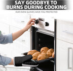 Mini Oven Mitts, Kitchen Oven Gloves Kitchen Mittens 500 Degrees Heat Resistant Baking Gloves, Non-Slip Silicone Surface with Hanging Loops Hot Gloves for Cooking, Baking, BBQ 1 Pair-Black