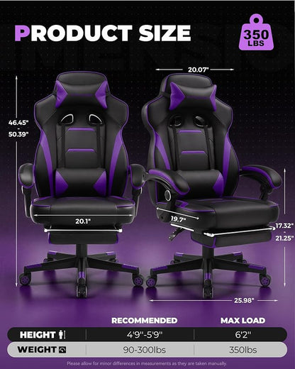 GTPLAYER Gaming Chair with Footrest, Big and Tall Game Chair 350lb Racing Style - Image 3