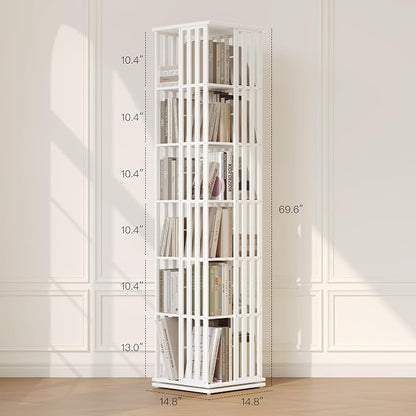 YOWOS Rotating Bookshelf Tower, 360° Display Spinning Bookcase, Bamboo - Image 3