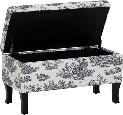 Linon Stephanie Black and White Toile Fully Upholstered Bench - Image 9