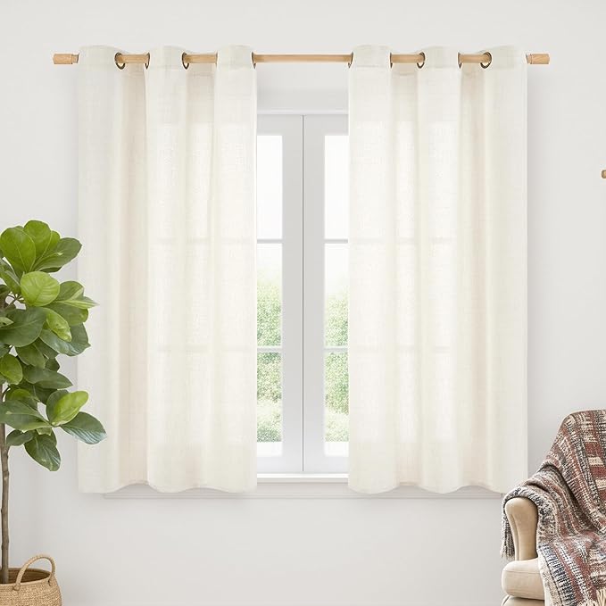 YoungsTex Ivory Linen Semi Sheer Curtains 48 Inch Length 2 Panels Set | Light by YoungsTex