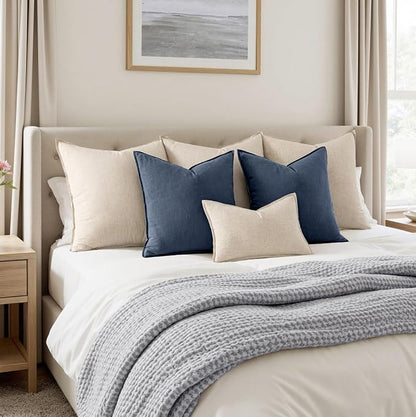 MIULEE Decorative Linen Pillow Covers 20x20 Inch Indigo Blue | Boho Farmhouse​ - Image 5