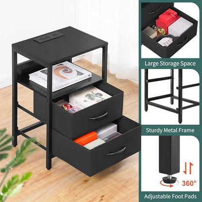 Yoobure Nightstand with Charging Station, LED Night Stand with Fabric Drawers - Image 8