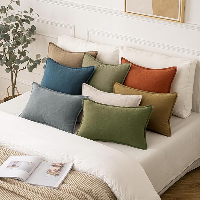 MIULEE Decorative Linen Pillow Covers 20x20 Inch Blue | Boho Farmhouse​ - Image 5