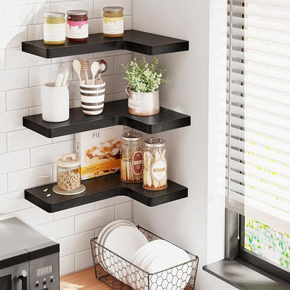 Fixwal Corner Floating Shelves for Wall Mounted Natural Solid Wood 16"x11.4" - Image 6