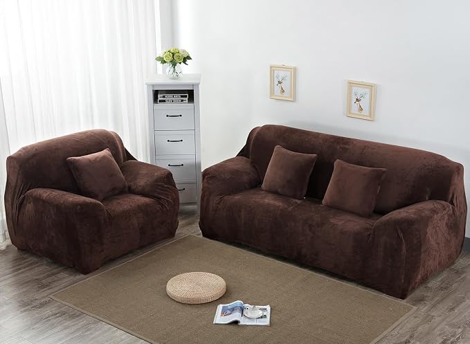 vctops 1-Piece Velvet Plush Stretch Loveseat Sofa Slipcover - Image 2