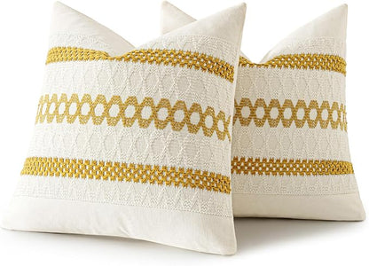 MIULEE Set of 2 Mustard Yellow Boho Decorative Pillow Covers 18x18 Inch | Fall - Image 8