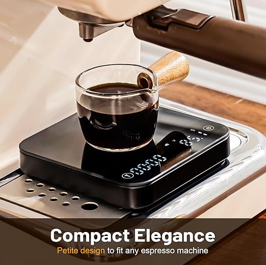KitchenTour CaféMetric Coffee Scale with Timer 0.1g/2000g - Precision Small Scale for Espresso & Pour Over - Mini Scale with Rechargeable Battery, LCD Display - Black