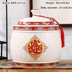 Chinese Sealed Large-Capacity Rice Pot, Ceramic Rice Bucket With Tassel Design, Grain Storage Ceramic Container, Rice Dispenser Airtight Storage Bucket For Grains Snacks Candy Coffee Beans Food(A,Capa