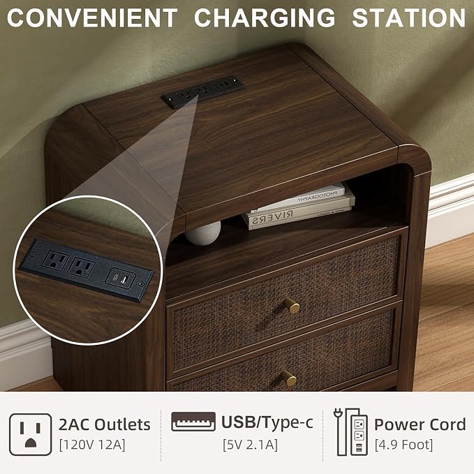 Oak&Sparrow Rattan Nightstand, 23.6'' Rattan End Table - Image 4