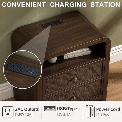 Oak&Sparrow Rattan Nightstand, 23.6'' Rattan End Table - Image 4