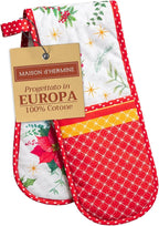 Maison d' Hermine Double Oven Mitts 100% Cotton 7"x35" Double Oven Mitt Heat Resistant BBQ Cooking Gloves with Loop, Baking, Grilling, Home, Kitchen, Handling Hot Pans (Poinsettia Christmas)