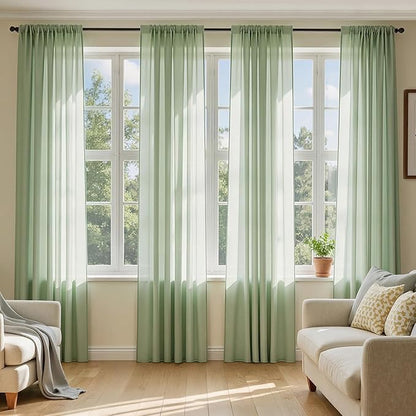 MIULEE Sage Green Sheer Curtains 108 Inches Long 4 Panels 42 x 108 Inches | by MIULEE