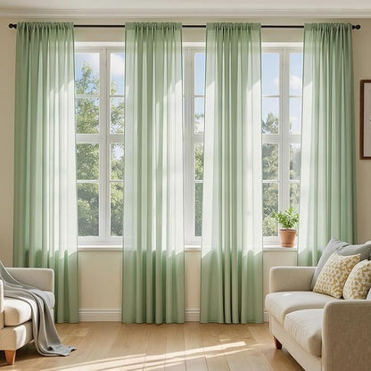 MIULEE Sage Green Sheer Curtains 90 Inches Long 4 Panels 42 x 90 Inches | Light by MIULEE